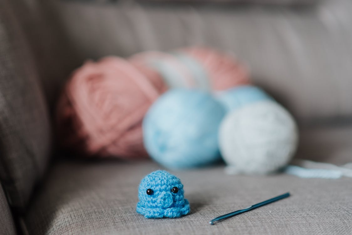 small blue crochet octopus